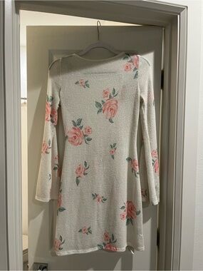 Stellah Cream Floral Knit Swim Coverup with Pink Roses